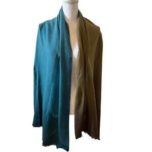 Vince Wool & Cashmere Blend Large Ombre Wrap Scarf Teal Blue Olive Green